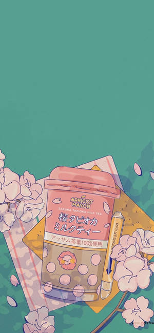 Sakura Flavored Milk Tea Illustration Wallpaper