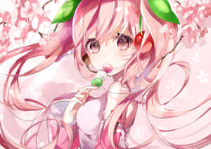 Sakura Miku Amidst A Flurry Of Cherry Blossoms Wallpaper