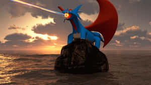 Salamence Fire Breathing On Rock Wallpaper