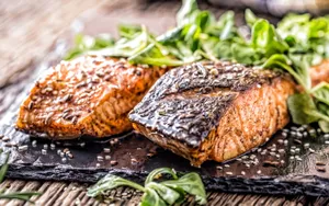 Salmon Crispy Grilled With Vegetables Wallpaper