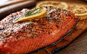 Salmon Grilled With Lemon Garnish Wallpaper