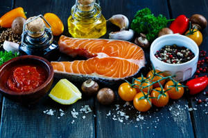 Salmon Uncooked Steak And Ingredients Wallpaper