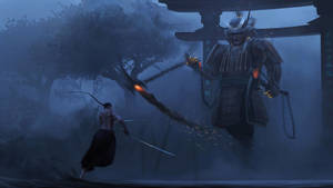 Samurai Warrior Standing In Tokyo In The Evening Wallpaper