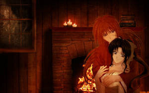 Samurai X Kaoru And Kenshin Fireplace Wallpaper