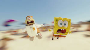 Sandy Cheeks And Spongebob Falling Wallpaper