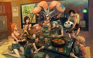 Sanji And Friends Enjoy Dinner Together Wallpaper