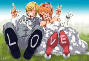 Sanji And Nami In Their Beautiful Wedding Attire Wallpaper