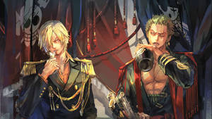 Sanji And Zoro Against Evil Forces In Their Soldier Outfits Wallpaper