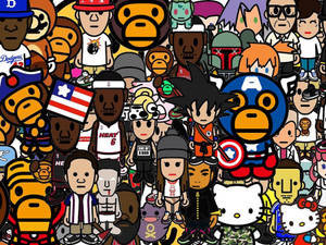 Sanrio And Bape Cartoon Characters Wallpaper