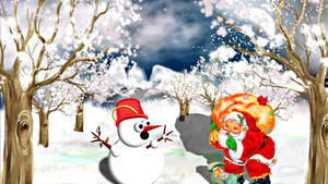 Santa And A Snowman Wallpaper