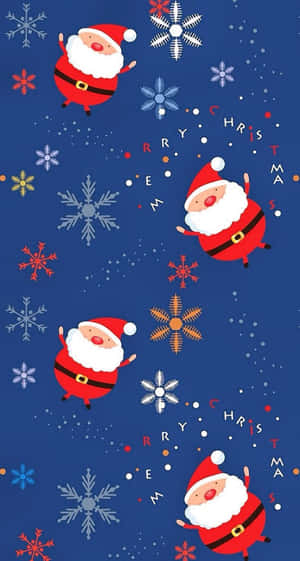 Santa Claus And Snowflakes On A Blue Background Wallpaper