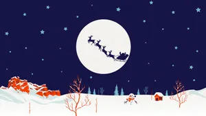 Santa Claus Flying Over A Snowy Landscape Wallpaper