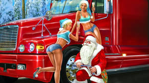 Santa Claus With Girls Wallpaper