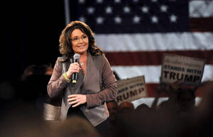 Sarah Palin With American Flag Background Wallpaper