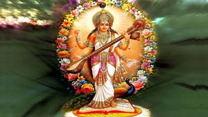 Saraswati Mata Floral Backdrop Wallpaper