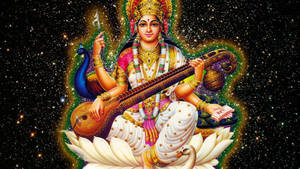 Saraswati Mata With Stars Wallpaper