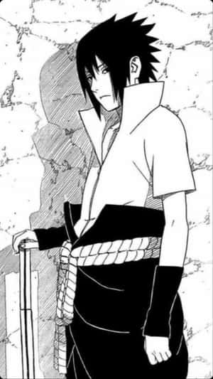 Sasuke_ Uchiha_ Manga_ Artwork_ B W Wallpaper
