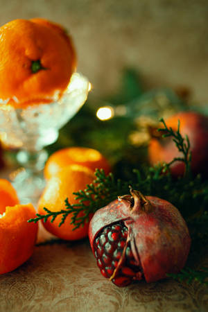 Satsuma Mandarin And Pomegranate Wallpaper