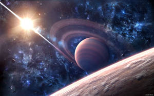 Saturn And Stars In Galaxy Wallpaper