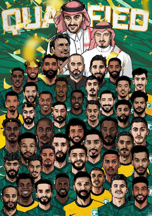 Saudi Arabia National Football Team Cartoon Illustration Wallpaper