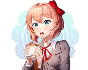 Sayori With Cookie Doki Doki Literature Club Wallpaper