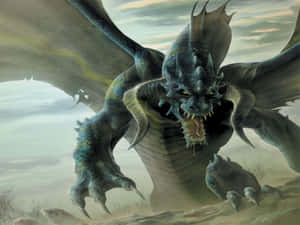 Scary Dragon With Horns Wallpaper