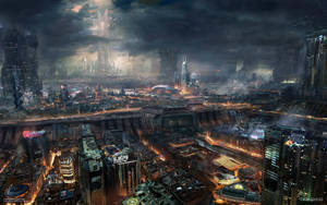 Schematic View Of The Dystopian Landscape In Cyberpunk Wallpaper