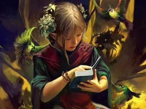Scholarly Elf Girl Roaming Through A Fairytale Forest Wallpaper