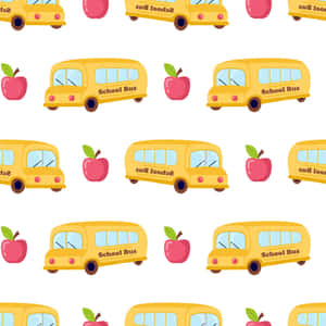 School Bus And Apple Pattern Background Wallpaper