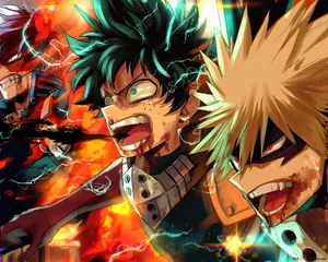 School Of Young Superheroes Deku, Todoroki And Bakugou. Wallpaper
