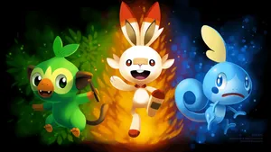 Scorbunny And Other Starters Illustration Wallpaper