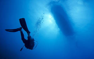 Scuba Diving Up To A Boat Wallpaper