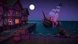 Sea Of Thieves Pier At Night Wallpaper