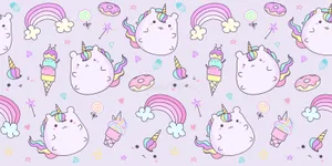Seamless Pattern With Cute Unicorns And Donuts On A Purple Background Wallpaper
