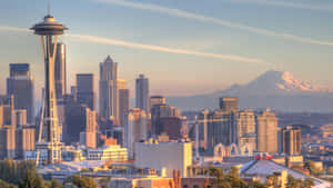 Seattle Hd Space Needle Mountain Wallpaper