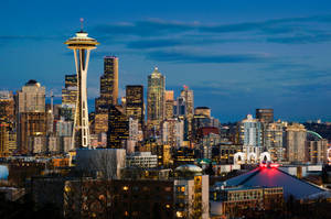 Seattle Under The Blue Night Sky Wallpaper