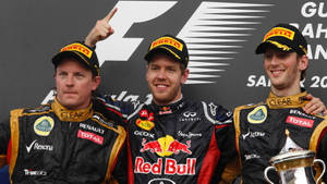 Sebastian Vettel With Raikkonen And Grosjean Wallpaper