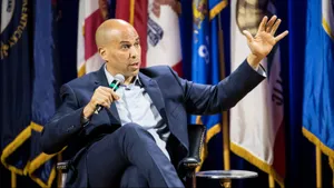 Senator Cory Booker Appearing On A Television Show Wallpaper