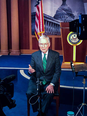 Senator Mitch Mcconnell Addressing At U.s. Senate Podium Wallpaper