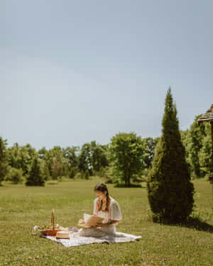 Serene Solo Picnic Reading Session Wallpaper