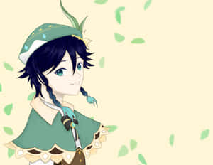 Serene Venti Pfp Surrounded By Lush Green Leaves Wallpaper