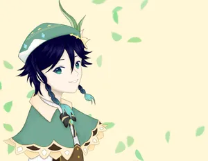 Serene Venti Pfp Surrounded By Lush Green Leaves Wallpaper