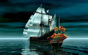 Set Sail For An Adventure On The High Seas With This Vivid Colorful Pirate Ship Wallpaper