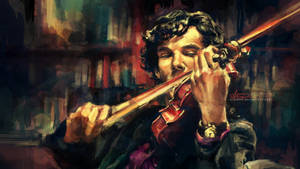 Sherlock Playing Violin Oil Painting Wallpaper