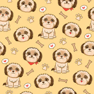 Shih Tzu Bone And Heart Pattern Wallpaper