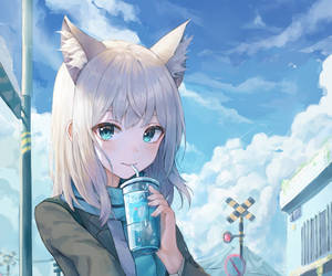 Shiroko From Blue Archive Enjoying A Beverage Wallpaper