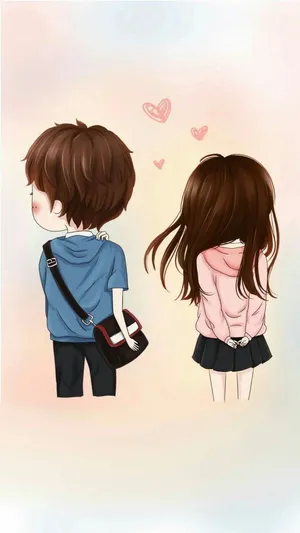 Shy Cute Couple Cartoon Wallpaper