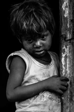 Shy Toddler In Black And White Wallpaper