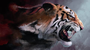 Side View Painting Of Harimau Wallpaper