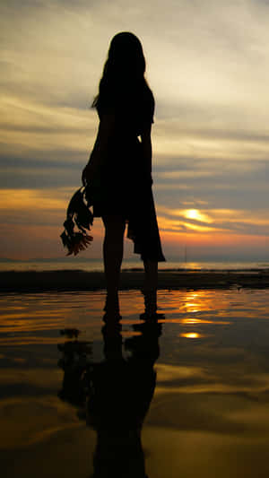 Silhouette Of Girl In Beach Wallpaper